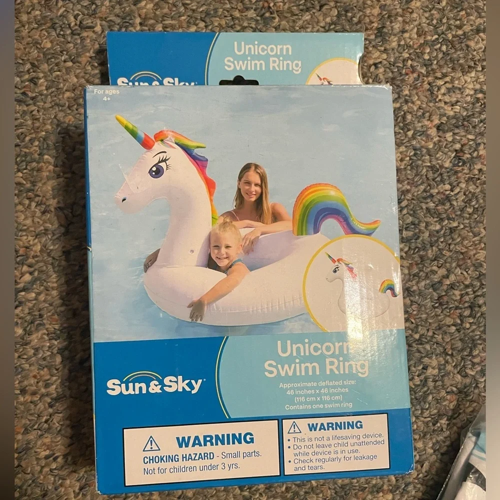 Sun & Sky Unicorn Swim Ring pool float white and rainbow